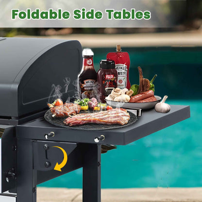 Seizeen 4 Burner Propane Gas Grill, Powerful 34,200BTU Outdoor BBQ Grill on Wheels, Stainless Steel Grill with Thermometer Foldable Table Storage Box, for RV Party Camping Patio