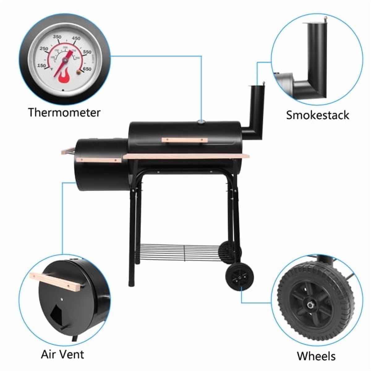 YDLW Charcoal Offset Smoker Grill - Family-Size 4-6 Person BBQ with Temperature Control & Portable Wheels