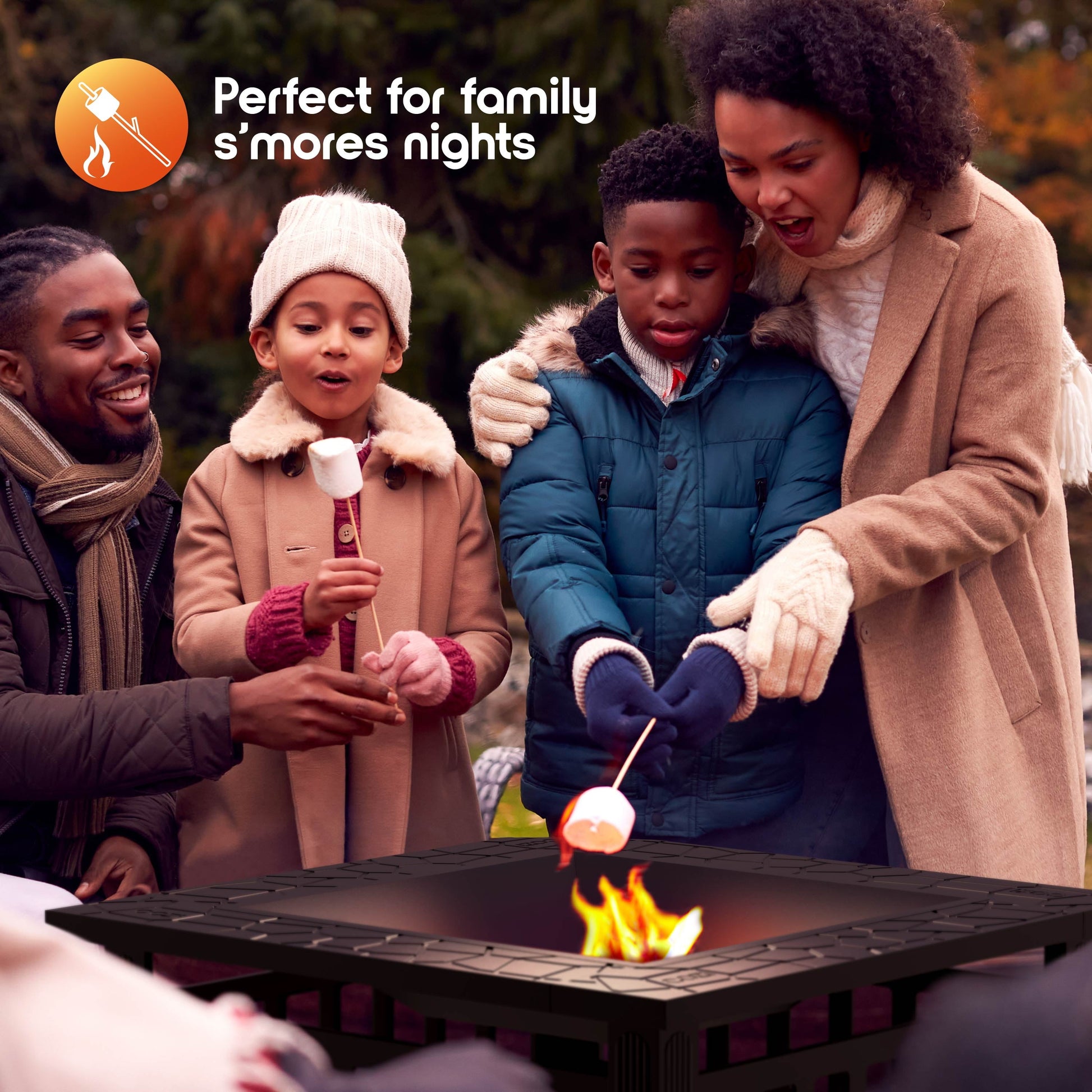 Cozi Outdoor Square Fire Pit Table with BBQ Grill for Camping and Outdoor Decor, 32” - Home OXO