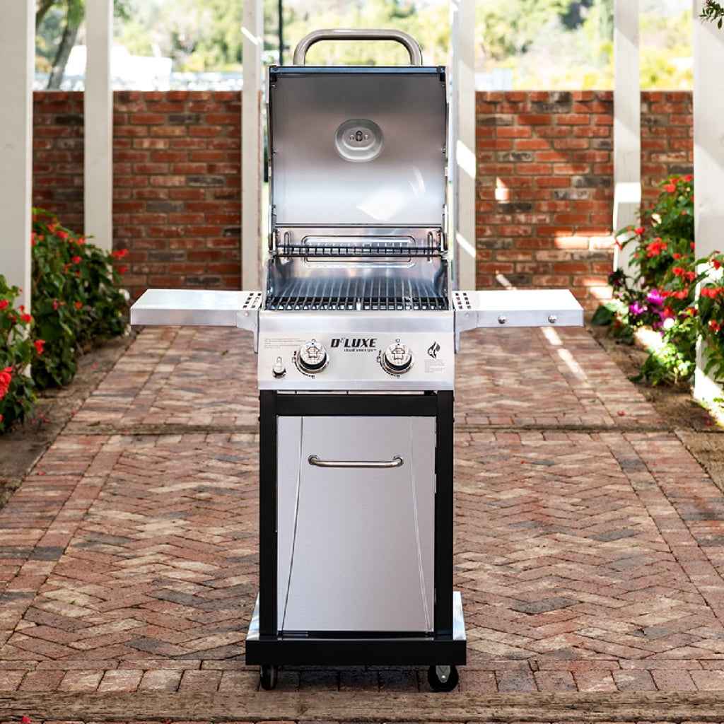 Nexgrill Deluxe 2-Burner Gas Grill with 401 SQ In Grate, 28000 BTUs, Stainless Steel Control Panel & Foldable Side Table, Propane BBQ Grill for Outdoor Cooking, Patios, Backyards and More -720-0864RA