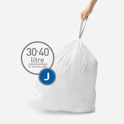 simplehuman Code J Custom Fit Drawstring Trash Bags, 200 Count, 30-45 Liter / 8-12 Gallon, White