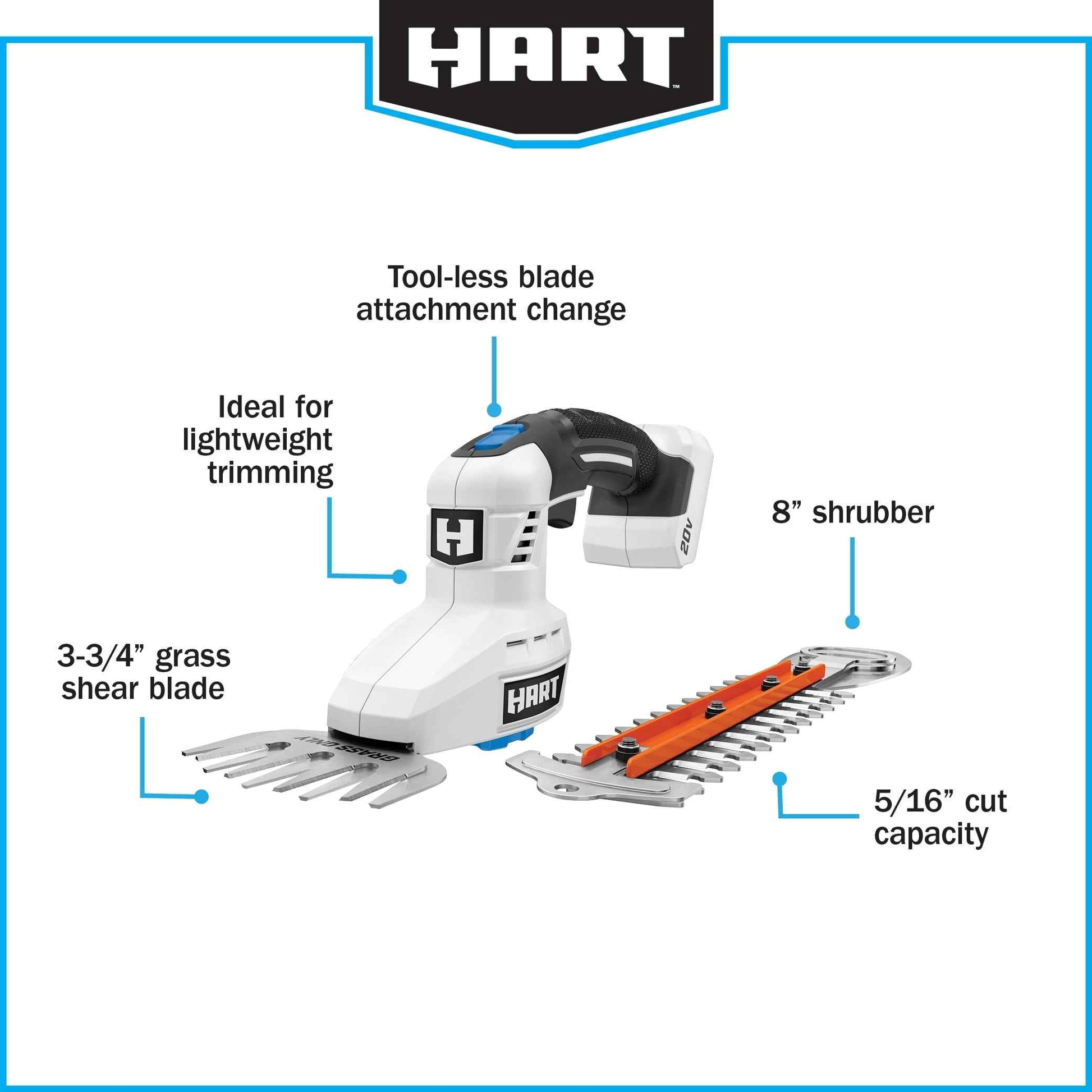 HART 20 Volt Shear/Shrubber Kit, (1) 2.0Ah Lithium-Ion Battery
