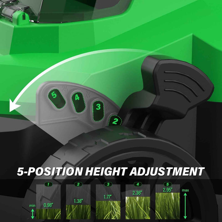 SOYUS 13-Inch Cordless Lawn Mower, 20V Brushless Motor with 4.0Ah Battery, 5-Level Height Adjustment, Lightweight & Quiet for Small/Medium Yards, Mulching & Bagging, Charger Included