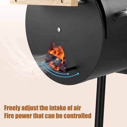 Enyopro Charcoal Grill, Portable BBQ Grill & Smoker Combo, with Offset Smoker and Wood Shelf, Thermometer, Wheels, for Outdoor Picnic, Patio, Backyard, Camping