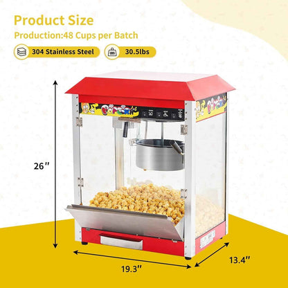 Pipleo 10 oz Commercial Hot Air Popcorn Maker, Popcorn Popper 1300W 60 Cups per Batch New