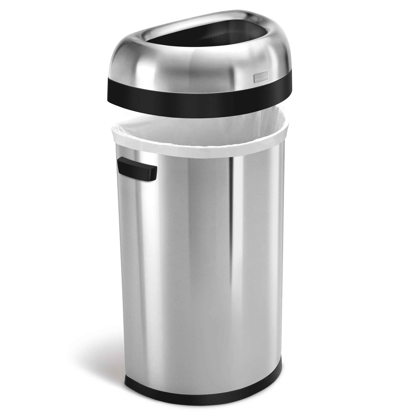 simplehuman 60 Liter / 15.9 Gallon Large Semi-Round Open Top Trash Can, Commercial Grade Heavy Gauge Brushed Stainless Steel