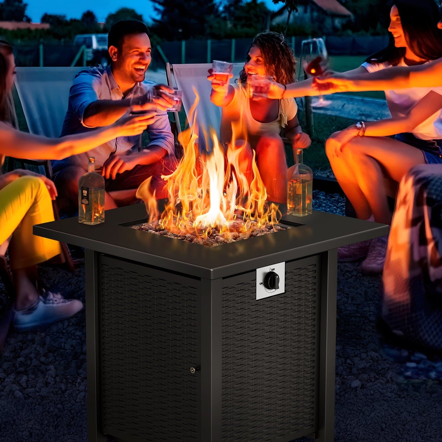 KingChii 28 inch Propane Fire Pit with Lid and Lava Rock, 50,000 BTU Steel Gas Fire Pit Table for Outdoor, Garden, Patio and Backyard, Black - Home OXO