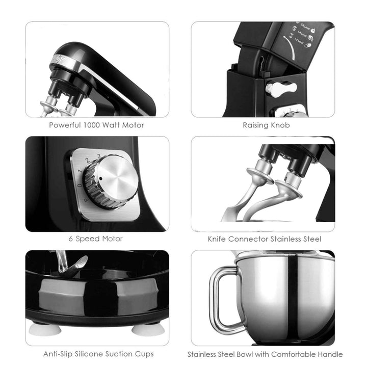 AICOK 5.5 Quart Tilt-Head Stand Mixer with Double Dough Hook Black