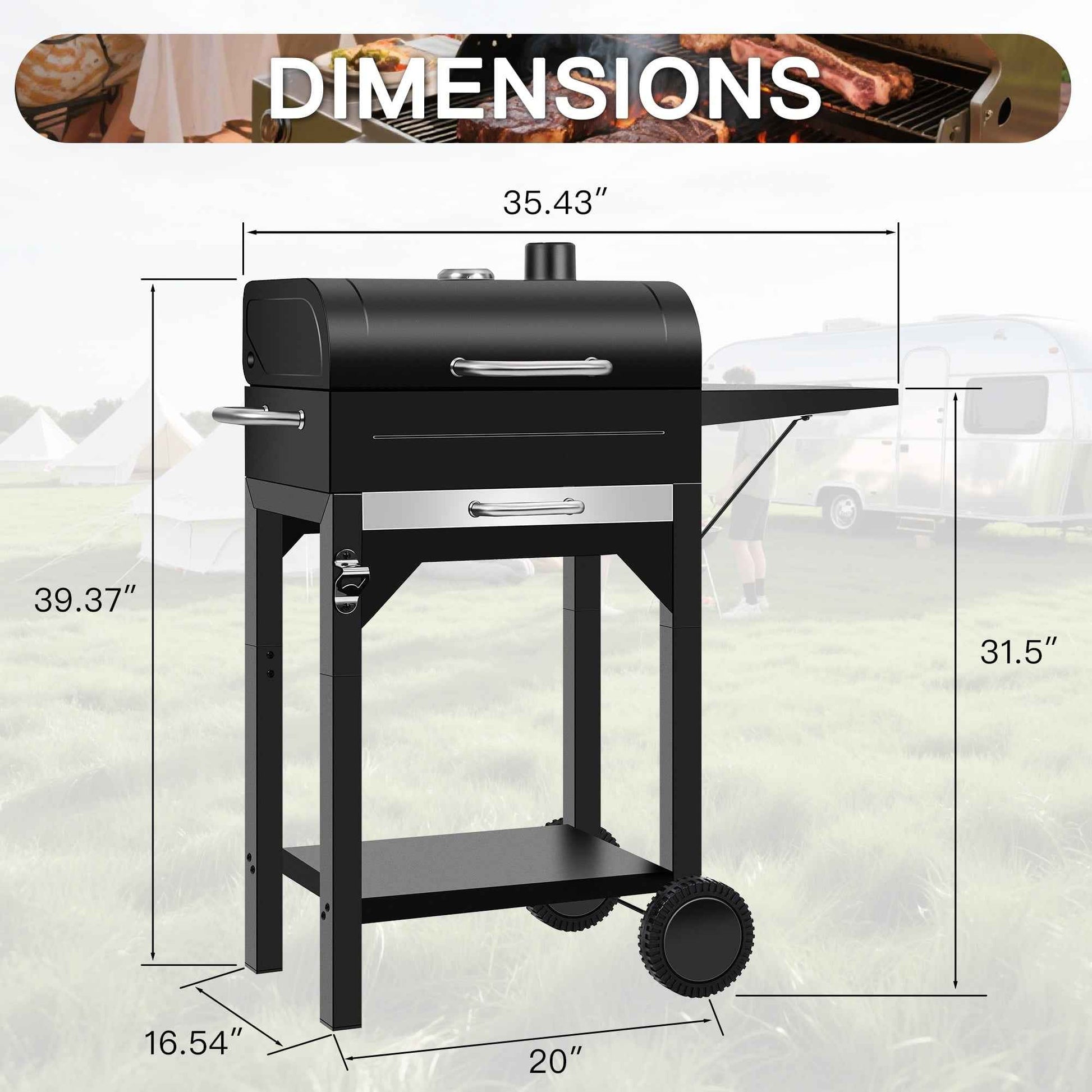 Portable Charcoal Smoker Grill Combo with Offset Firebox – Heavy Duty BBQ Grill with Warming Rack & Side Shelf for Outdoor Cooking, Camping & Tailgating