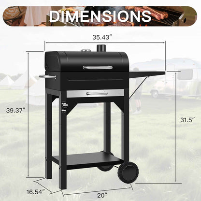 Portable Charcoal Smoker Grill Combo with Offset Firebox – Heavy Duty BBQ Grill with Warming Rack & Side Shelf for Outdoor Cooking, Camping & Tailgating