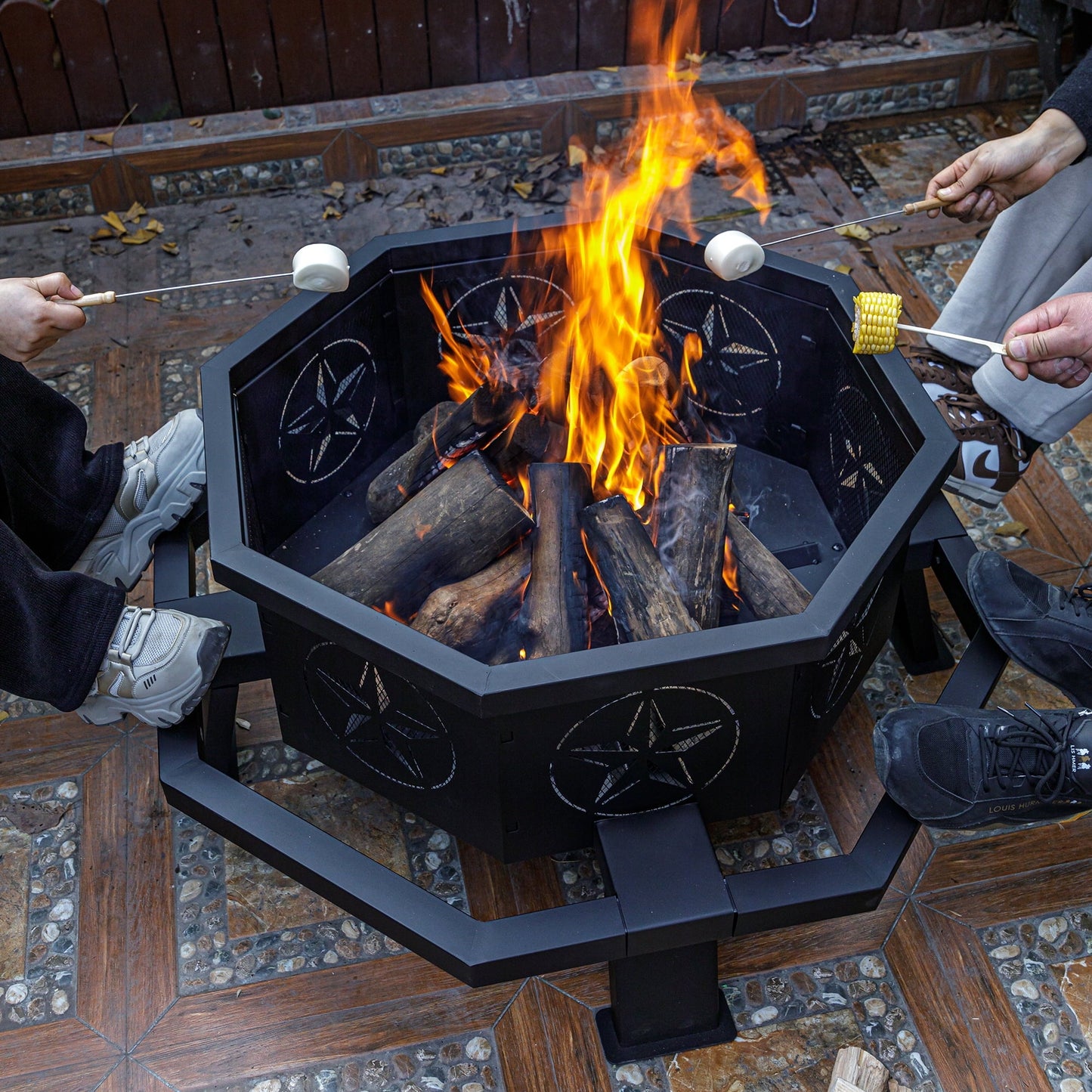 MistMo Octagon Wood Fire Pit, 35" Metal Outdoor Firepit for Patio Party Black - Home OXO