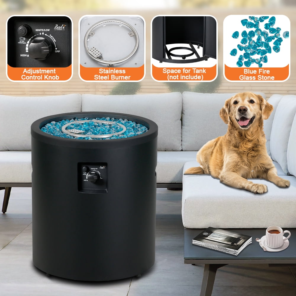 BALI OUTDOORS 23" Gas Fire Pit Propane Fire Column, 50,000BTU Round Propane Fire Pit Table with Glass Stones - Home OXO