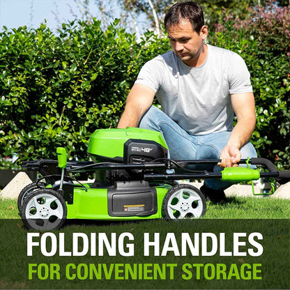 Greenworks 48V USB Batteries and Dual Port Rapid Charger Included Brushless Push Lawn Mower, 19”