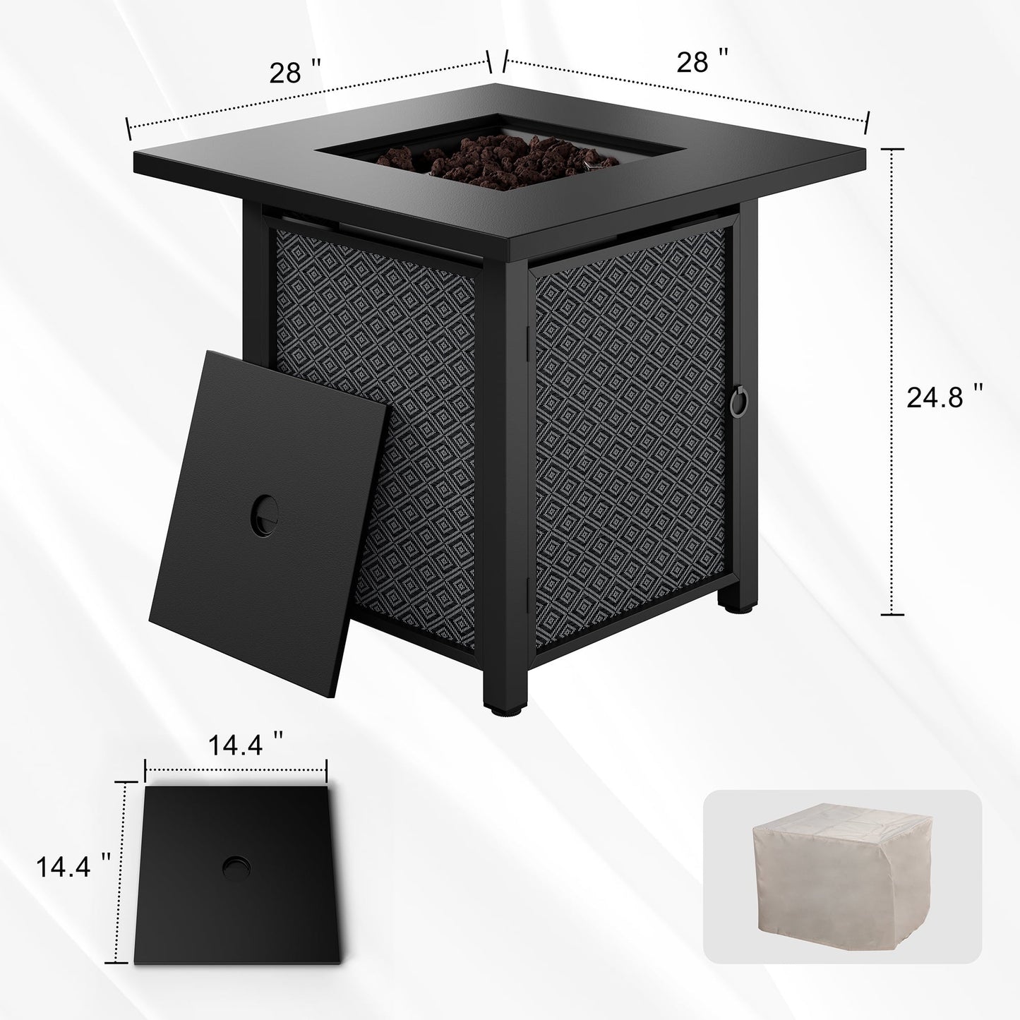 Walsunny 28" Propane Fire Pit Table Outdoor Gas Fire Pit with Lava Rocks 50,000 BTU Square Fire Table with Lid,Waterproof Cover - Home OXO