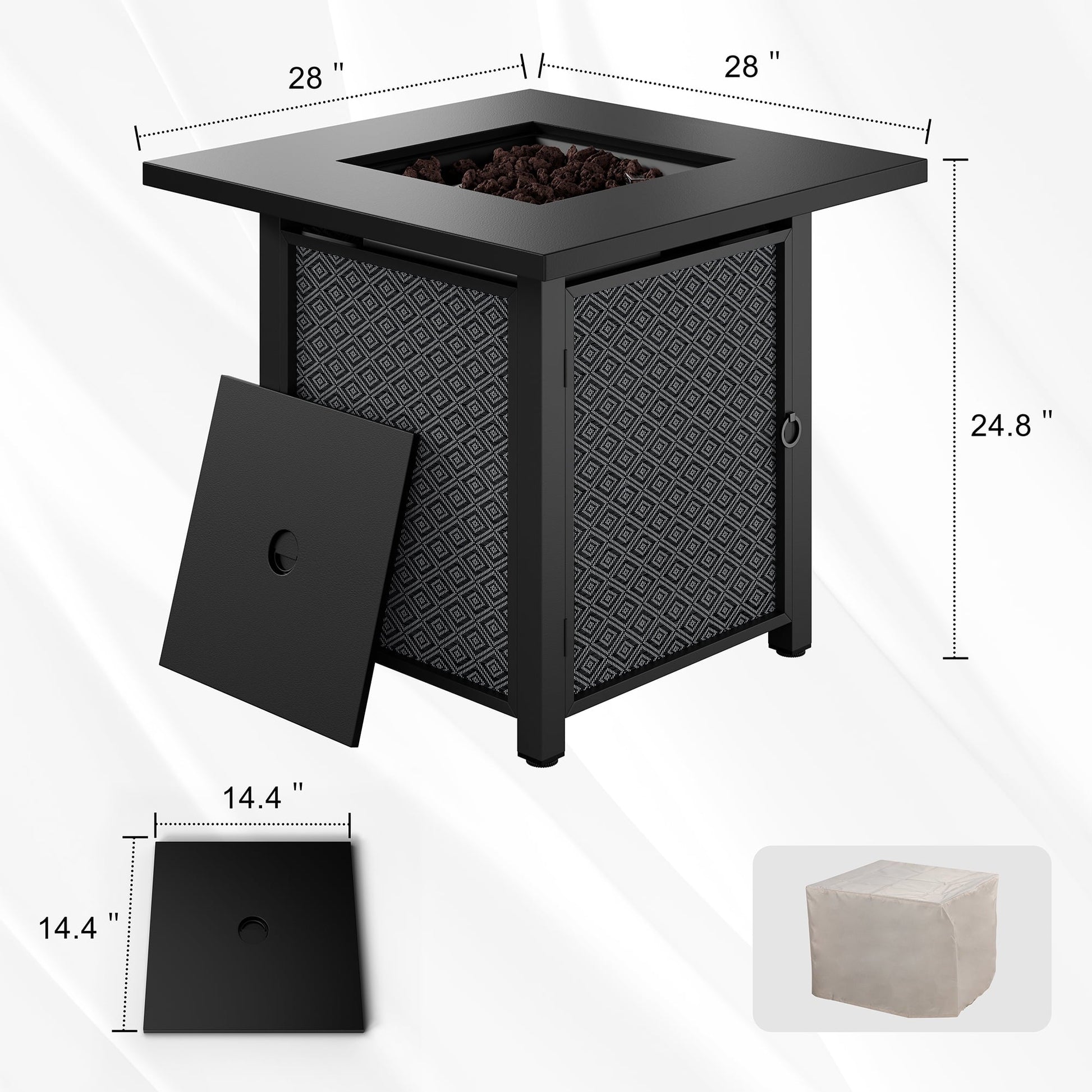Walsunny 28" Propane Fire Pit Table Outdoor Gas Fire Pit with Lava Rocks 50,000 BTU Square Fire Table with Lid,Waterproof Cover - Home OXO
