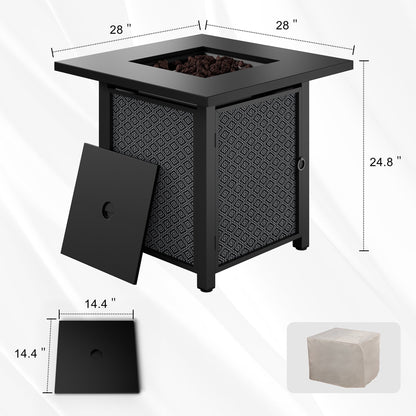 Walsunny 28" Propane Fire Pit Table Outdoor Gas Fire Pit with Lava Rocks 50,000 BTU Square Fire Table with Lid,Waterproof Cover - Home OXO