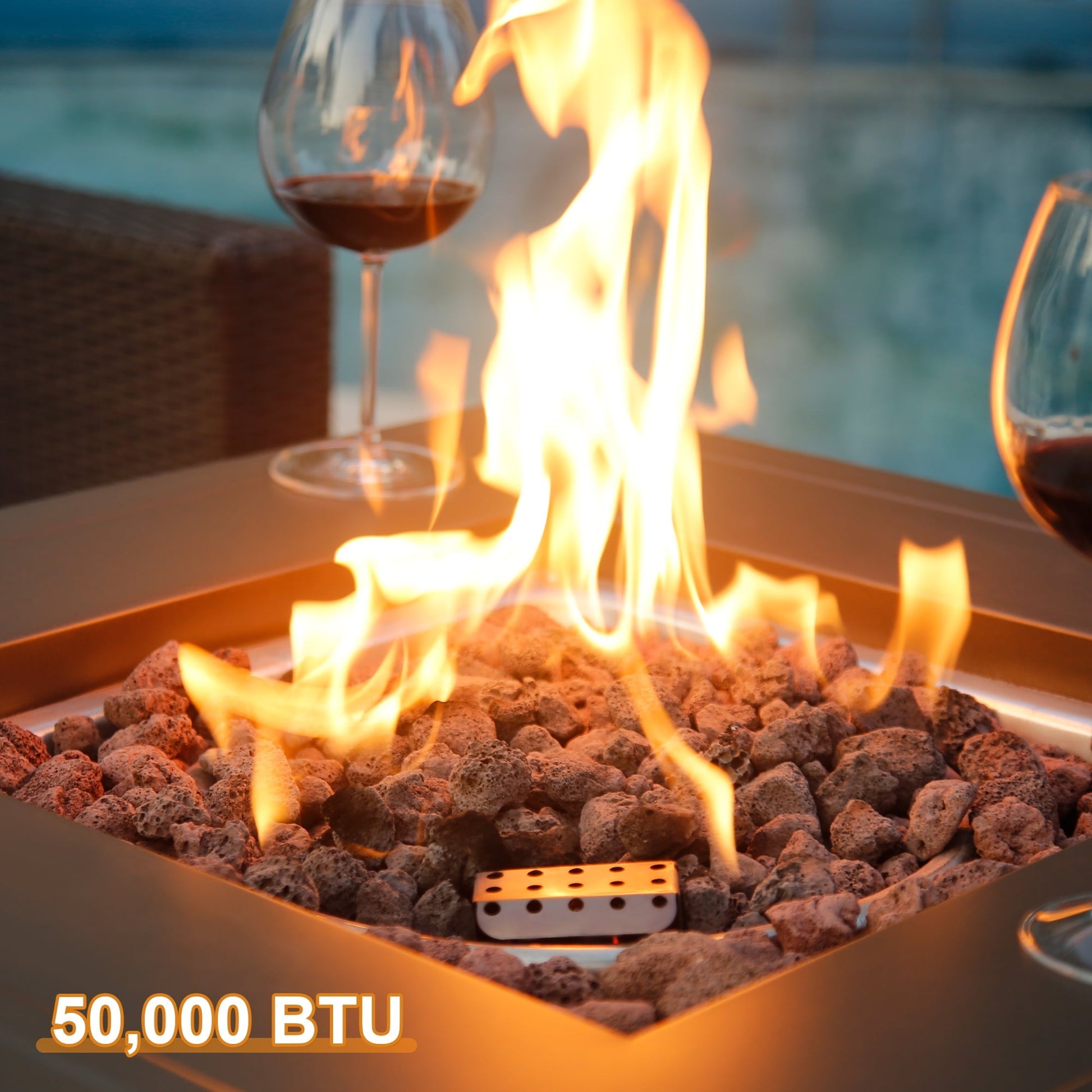 BALI OUTDOORS 28" Gas Fire Pit Table with Metal Lid and Lava Rocks, 50,000 BTU / Gray - Home OXO