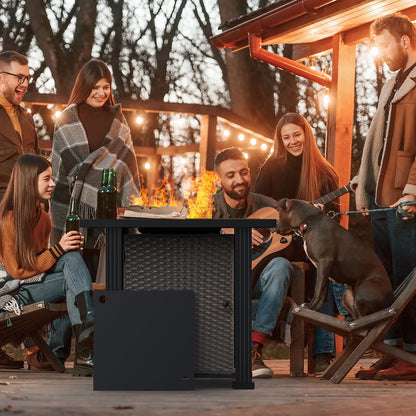 DOMQGA 28" Propane Fire Pit Table, 2-in-1 Square 50,000 BTU Propane Gas Fire Pit Table with Lid and Lava Rock,for Outside Patio Yard Party Garden and Lawn - Home OXO