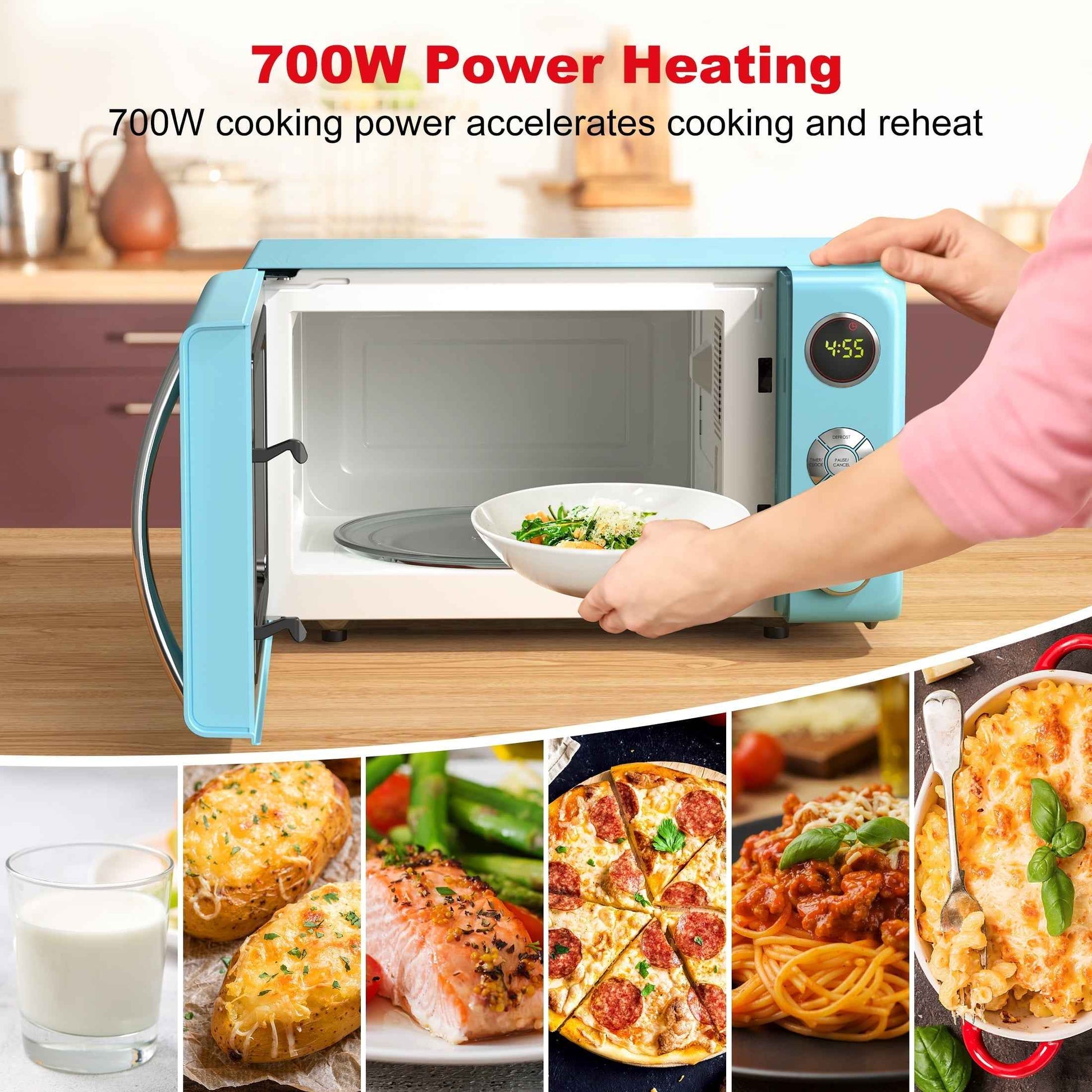 Galanz 0.7 Cu ft Retro Countertop Microwave Oven, 700 Watts, Blue, New