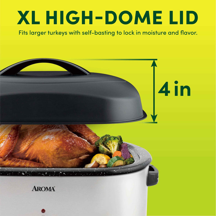Aroma® 22Qt. Electric Roaster Oven with High Dome Lid, 8X Bonded Granite Enamel, New-Silver