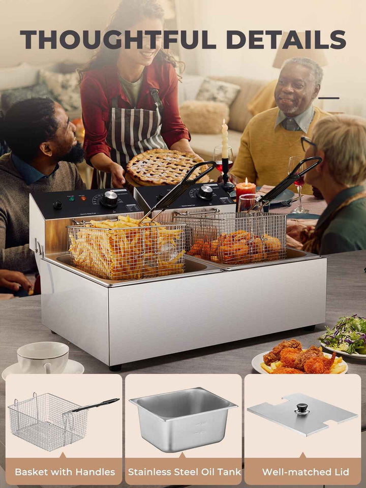 Commercial Deep Fryer with Basket, 3400W 12.7QT/12L, Detachable Large Capacity Stainless Steel Countertop Electric Oil Fryer with Temperature Control for Restaurant or Home Use