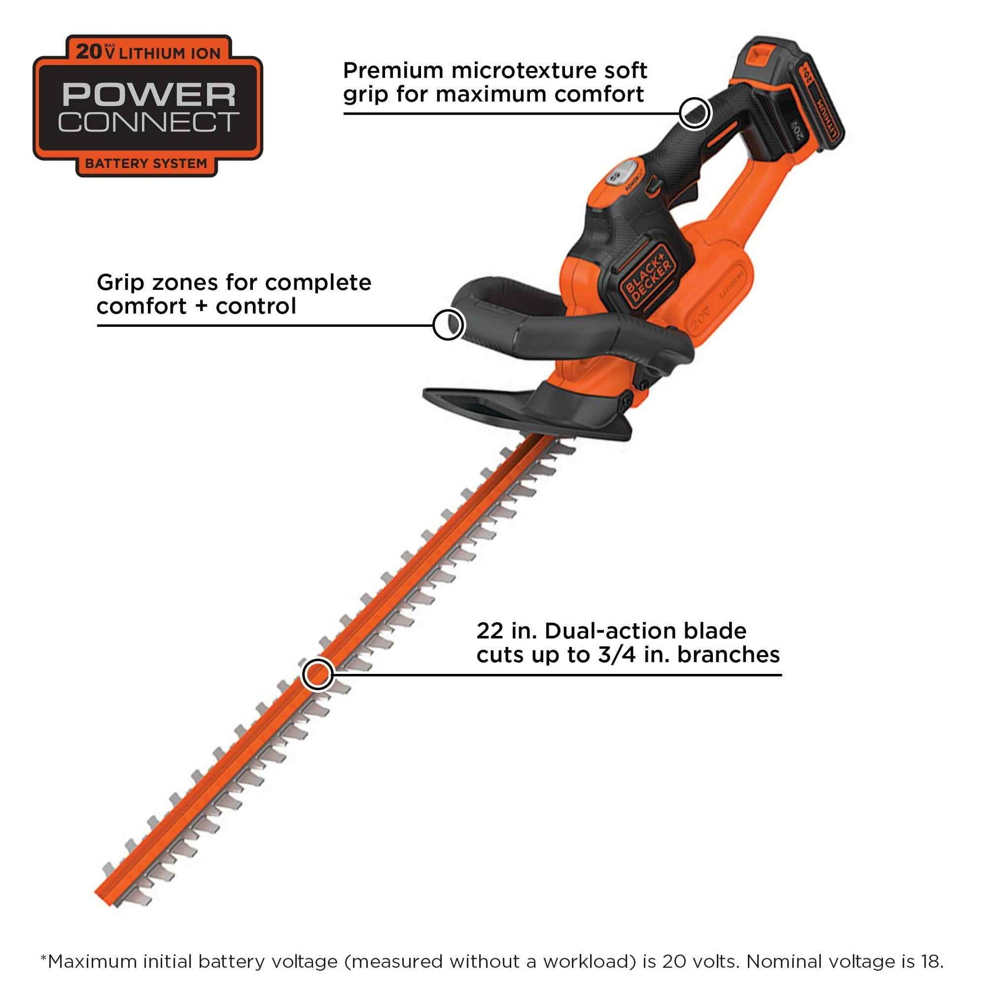 BLACK+DECKER 20V MAX* Lithium 22 In. Powercut Hedge Trimmer, (LHT321)
