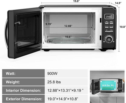 Galanz Retro Countertop Microwave Oven with Auto Cook & Reheat, Defrost, Quick Start Functions, Easy Clean with Glass Turntable, Pull Handle, .9 cu ft, Black