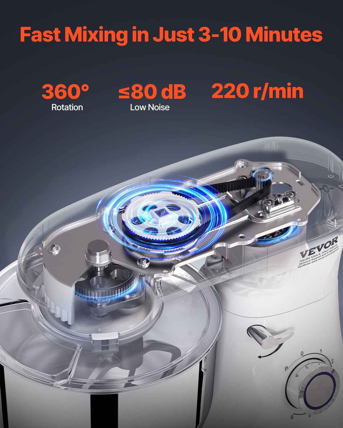 VEVOR Stand Mixer, 6 QT Dough Mixer, 660W 6 + P Speeds Tilt-head Food Mixer with Stainless Steel Bowl, Dough Hook, Wire Whip, Flat Beater, Scraper, Household Stand Mixer for Baking & Mixing, White