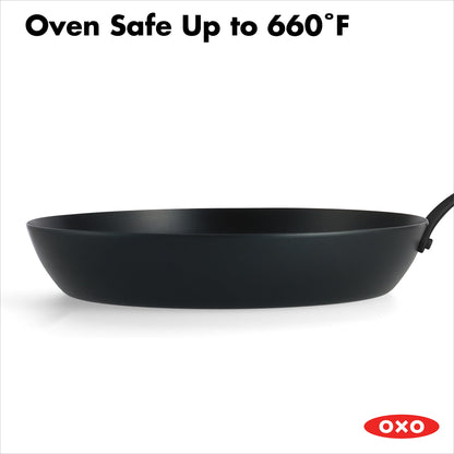 OXO Obsidian Pre-Seasoned Carbon Steel Induction Safe 12" Frying Pan/Skillet with Silicone Sleeve, Black - Home OXO