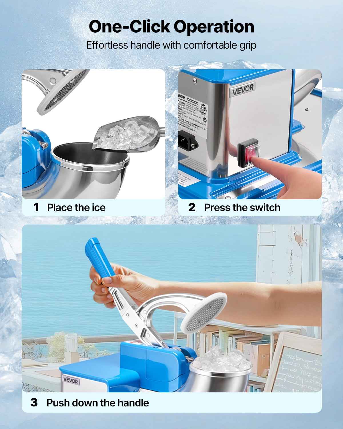 VEVOR Commercial Ice Crusher 661LBS/H, 350W Electric Snow Cone Machine with 4 Blades, 2000RPM Stainless Steel Shaved Ice Machine with 11 Gal Crushed-Ice Box
