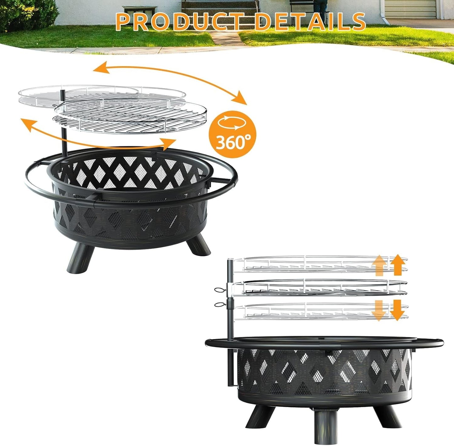 ELPOSUN Fire Pit for Outside 30 inch Outdoor Wood Burning Firepit Large Steel Firepit with protective cover for Backyard Bonfire Patio - Home OXO