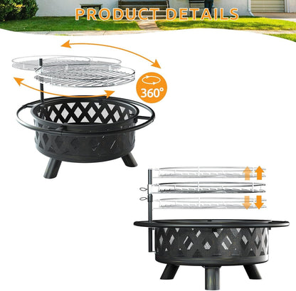 ELPOSUN Fire Pit for Outside 30 inch Outdoor Wood Burning Firepit Large Steel Firepit with protective cover for Backyard Bonfire Patio - Home OXO