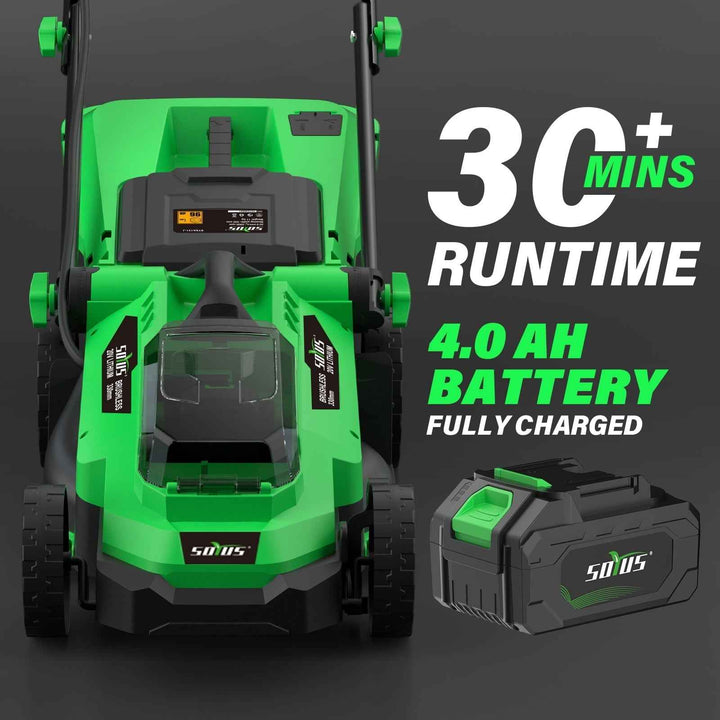 SOYUS 13-Inch Cordless Lawn Mower, 20V Brushless Motor with 4.0Ah Battery, 5-Level Height Adjustment, Lightweight & Quiet for Small/Medium Yards, Mulching & Bagging, Charger Included