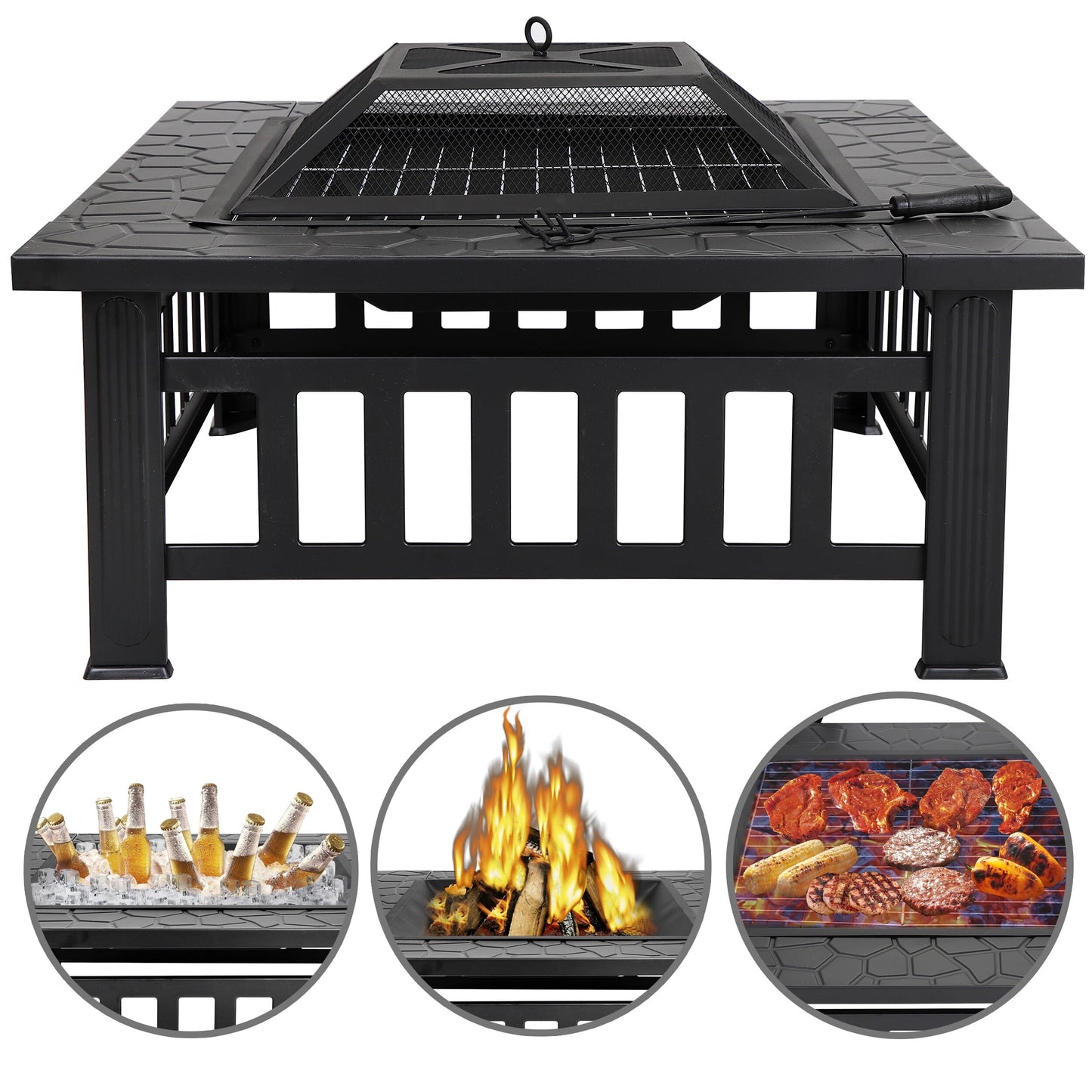 ZENY 32" Outdoor Fire Pit Square Metal Firepit Patio Garden Stove Wood Burning - Home OXO