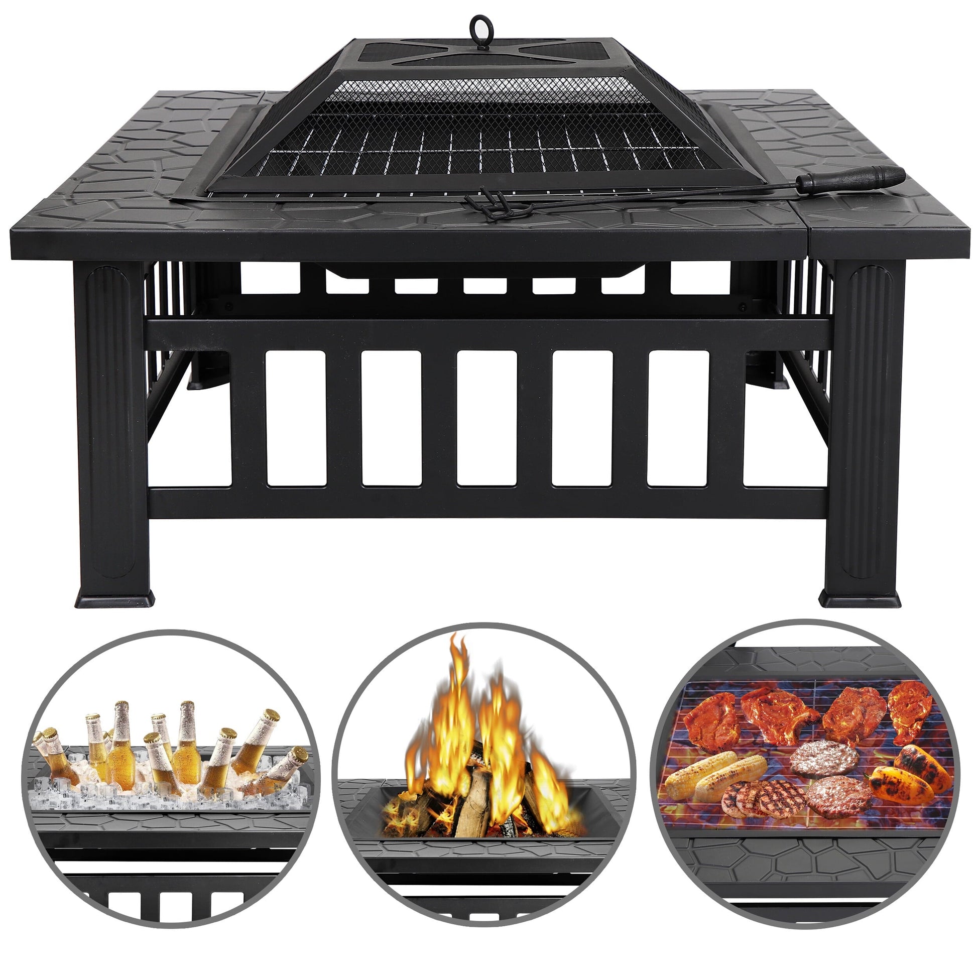 ZENY 32" Outdoor Fire Pit Square Metal Firepit Patio Garden Stove Wood Burning - Home OXO