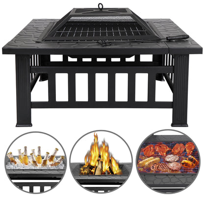 ZENY 32" Outdoor Fire Pit Square Metal Firepit Patio Garden Stove Wood Burning - Home OXO