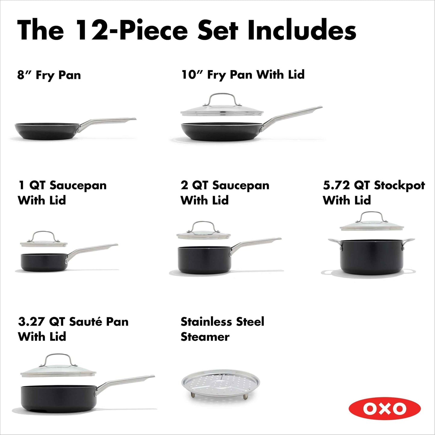 OXO 12 Piece Nonstick Aluminum Cookware Set, Matte