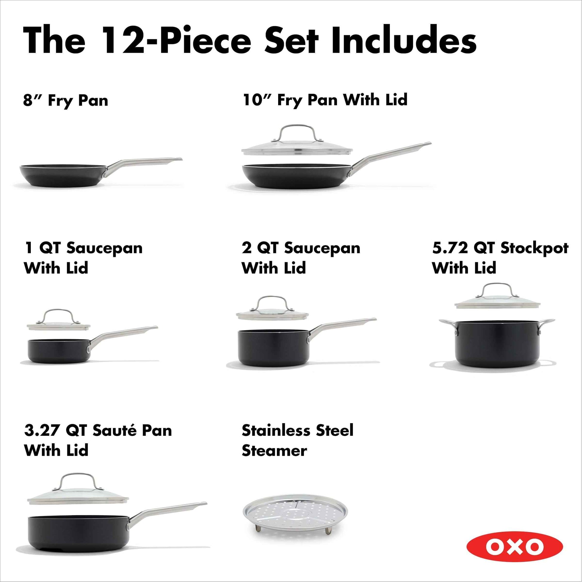 OXO 12 Piece Nonstick Aluminum Cookware Set, Matte
