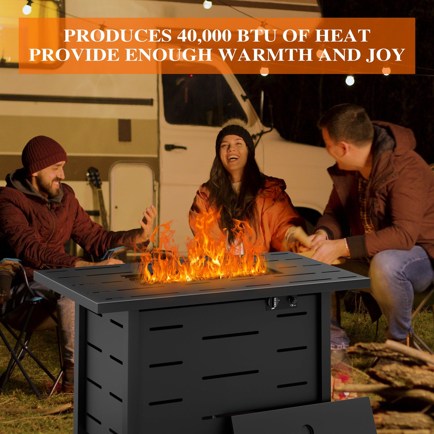 Walsunny 43 inch Gas Fire Pit Table 50,000 BTU Outdoor Rectangular Propane Firepit Table with Waterproof Cover - Home OXO