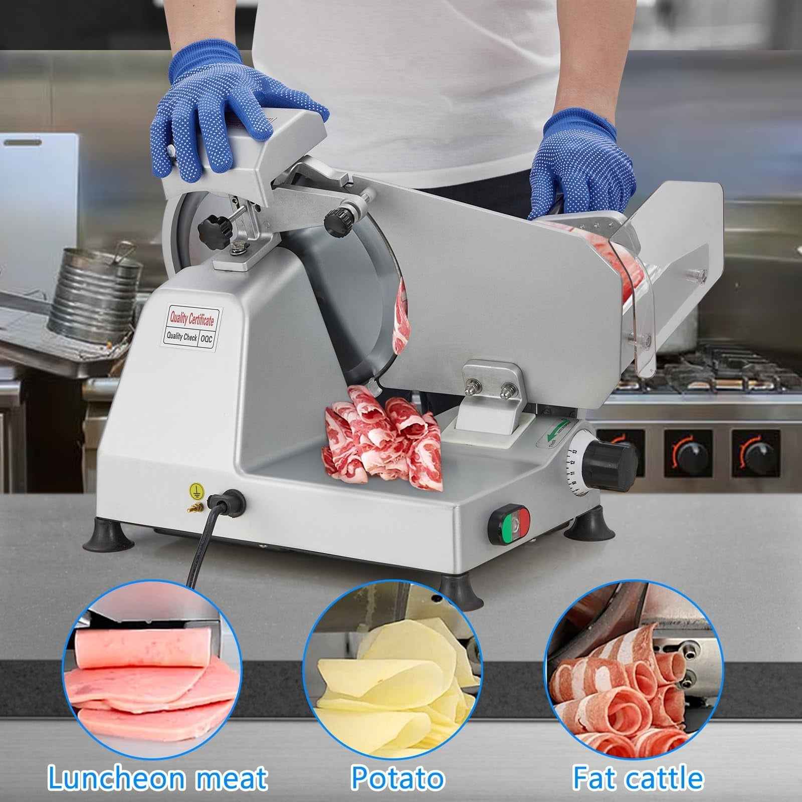 Meat Slicer, 240W Electric Food Slicer with 10" Stainless Steel Blade and Built-in Sharpening Stone, Adjustable Thickness Meat Slicer for Home and Commercial Use to Cuts Meat, Bread and Cheese