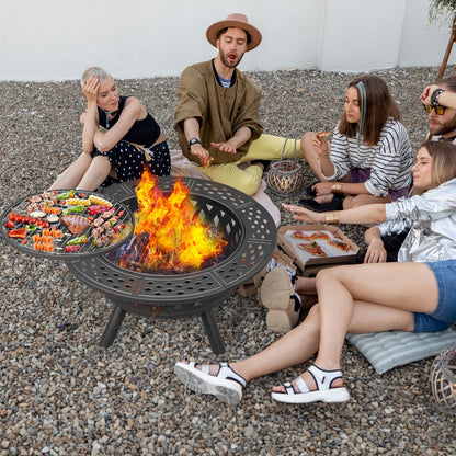 YDLW 38 inch Fire Pit for Outside 2 in 1 BBQ Wood Burning Fire Pit for Outdoor Camping Large Fire Pit Wood Bowl Firepit with Grate Spark Screen Log Grate - Home OXO