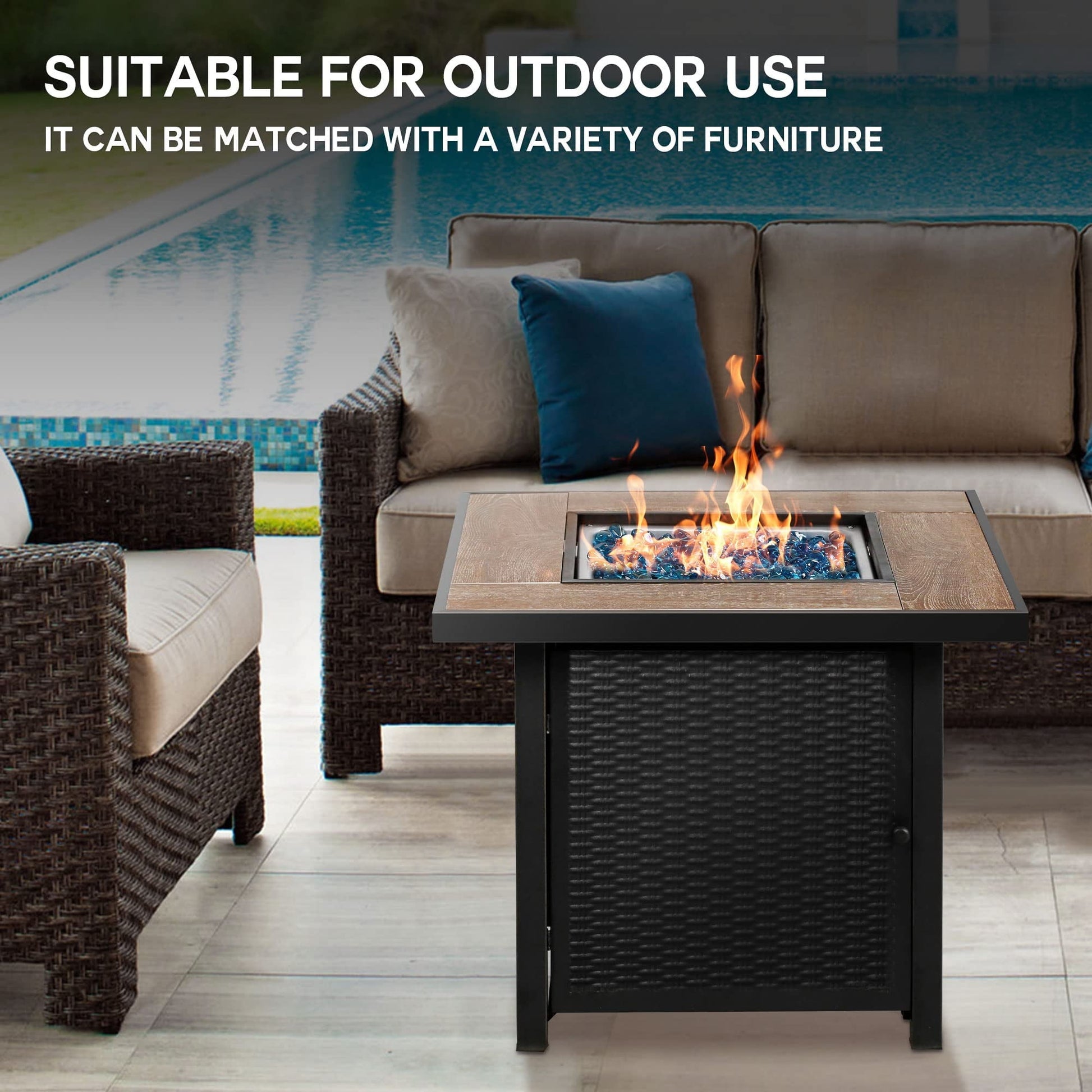 BALI OUTDOORS Propane Gas Fire Pit Table with Lid for Outside Backyard, Patio 50000 BTU 30 inch - Home OXO