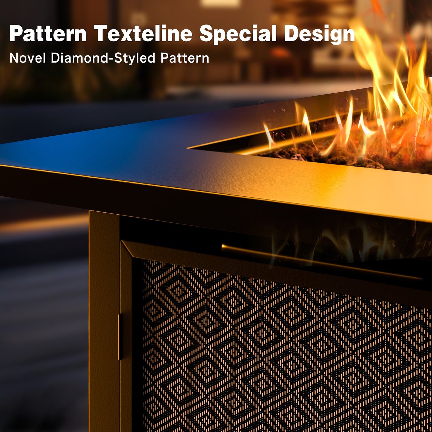 Walsunny 28" Propane Fire Pit Table Outdoor Gas Fire Pit with Lava Rocks 50,000 BTU Square Fire Table with Lid,Waterproof Cover - Home OXO