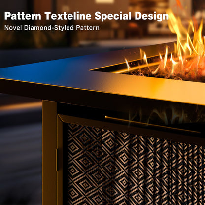 Walsunny 28" Propane Fire Pit Table Outdoor Gas Fire Pit with Lava Rocks 50,000 BTU Square Fire Table with Lid,Waterproof Cover - Home OXO