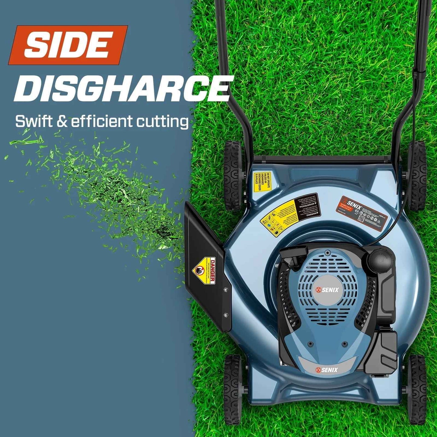 SENIX Gas Lawn Mower 20in Cutting Blade 21in Cutting Deck, 125 cc 4-Cycle Made in USA Briggs & Stratton Engine Push Mower, Side Discharge, 5-Position Height Adjustment, LSPG-L3