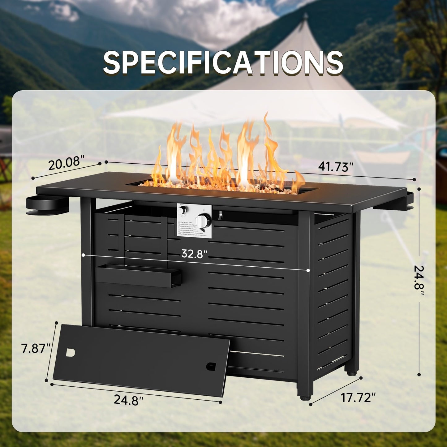 KingChii 45 inch Propane Fire Pit with Lid, Lava Stone, 60,000 BTU Steel Gas Fire Pit Table for Outdoor, Garden, Patio and Backyard, Black - Home OXO