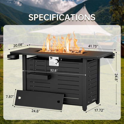 KingChii 45 inch Propane Fire Pit with Lid, Lava Stone, 60,000 BTU Steel Gas Fire Pit Table for Outdoor, Garden, Patio and Backyard, Black - Home OXO