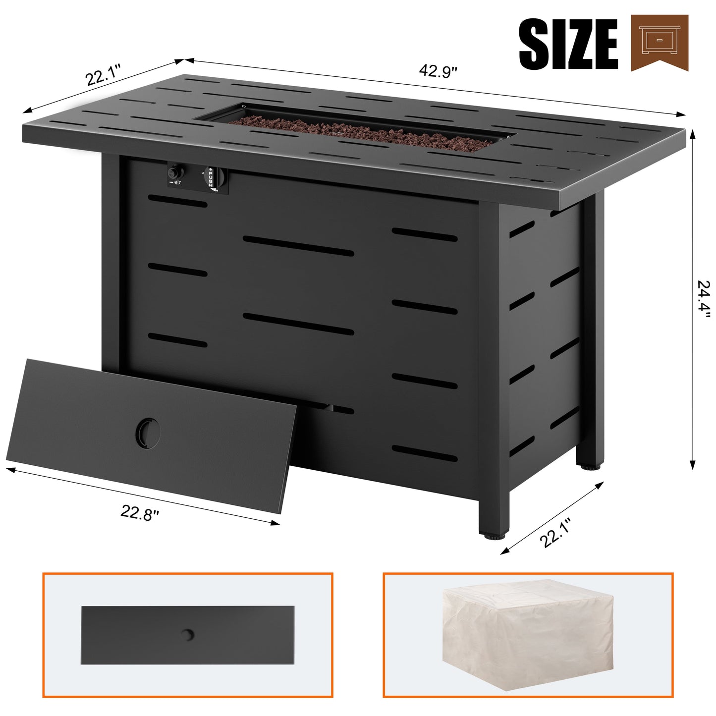 Walsunny 43 inch Gas Fire Pit Table 50,000 BTU Outdoor Rectangular Propane Firepit Table with Waterproof Cover - Home OXO