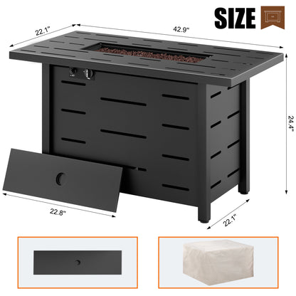 Walsunny 43 inch Gas Fire Pit Table 50,000 BTU Outdoor Rectangular Propane Firepit Table with Waterproof Cover - Home OXO