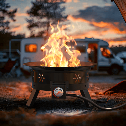 Philergo 19 inch Portable Fire Pits with Grill for Outside 58000 BTU Gas Fire Bowl with Foldable Legs & Lid & Carry Kit & Lava Rock Stone - Home OXO